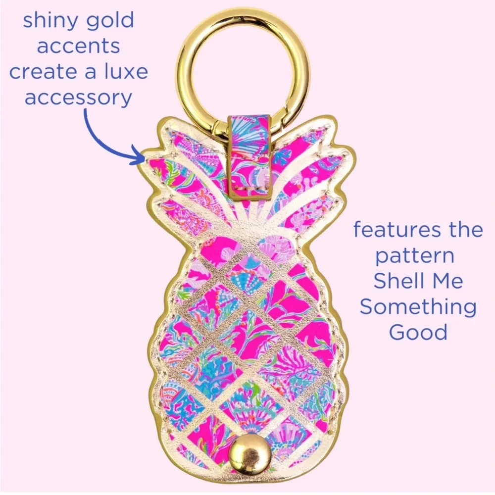 Lilly Pulitzer Air Tag Case Pineapple Keyring Shell Me Something Good